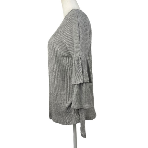 EVERLY RUFFLE SLEEVE OPEN RIBBED WATERFALL CARDIGAGN - Picture 5 of 9